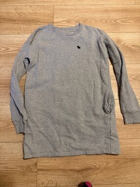 Light Gray Crewneck Sweatshirt Dress with Embroidered Moose Logo